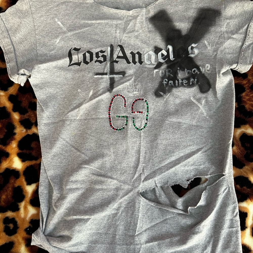 Gray Short Sleeve Tee with Gothic Graphic